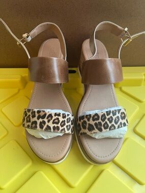 Crevo Leopard Print and Brown Platform Sandals